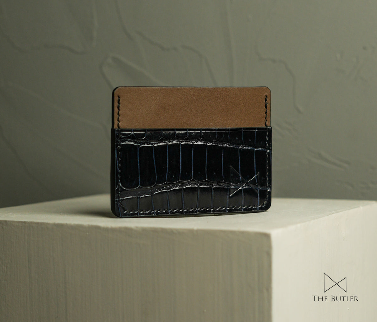 Cardholder V1 - Dark Blue Alligator and Grey Italian Leather