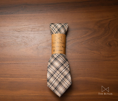 Archer Beige Microfiber Tie with White & Black Plaid Pattern