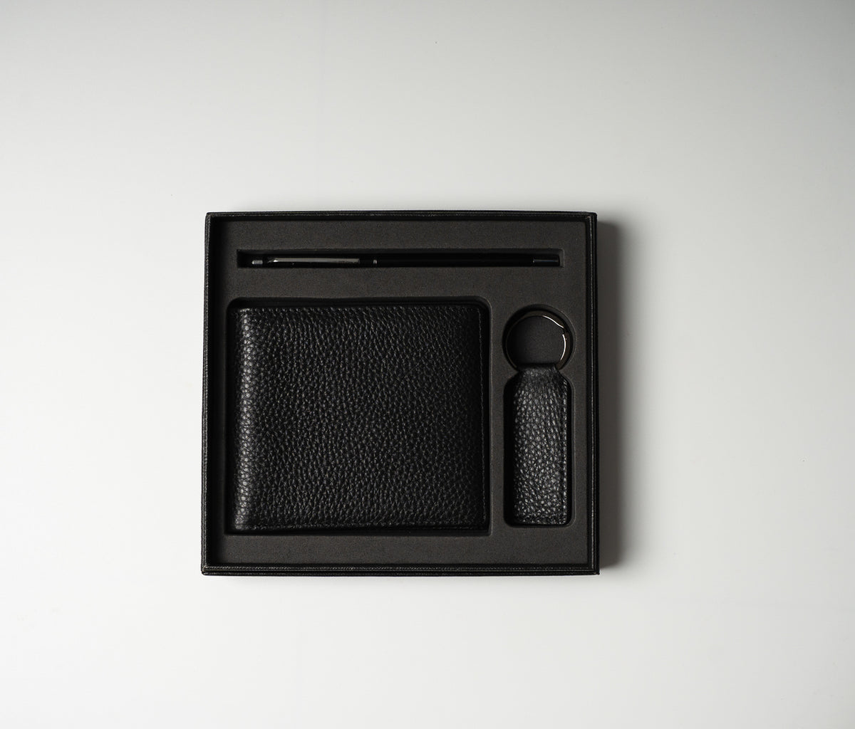 Zedric Black Pebble Grain Leather Wallet Gift Set with Pen & Keychain – The Butler Sri Lanka