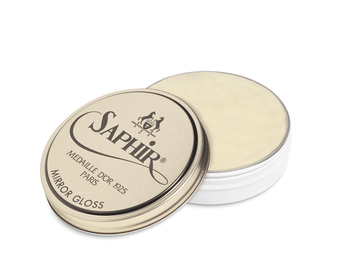 Saphir Mirror Gloss Wax Polish Neutral for achieving mirror shine finishes on smooth leather shoes
